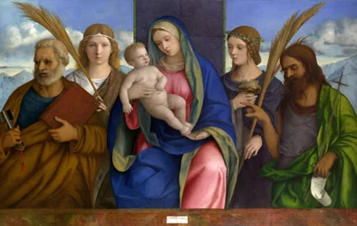 Madonna e criança com santos. c.1500 (têmpera e óleo sobre madeira)