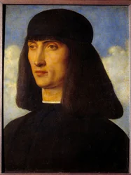 Retrato de homem. Pintura de Giovanni Bellini dit il Giambellino (1430-1516)