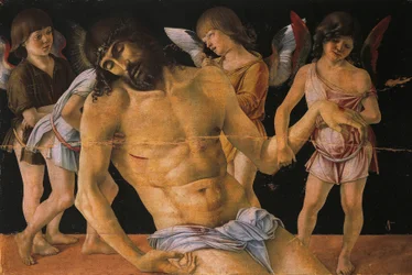 Pieta ou Cristo Morto Apoiado por Anjos, c.1474 (tempera no painel)