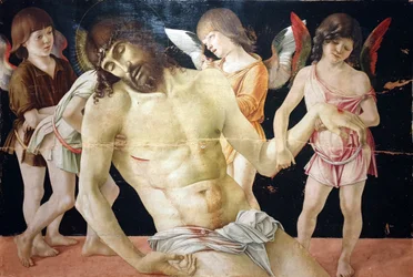 O Cristo morto, apoiado por quatro anjos