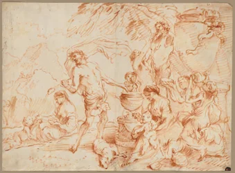 Bacanal diante de uma ermida, início da década de 1660 (óleo e pigmento castanho-avermelhado)