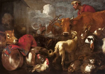 The Animals Board Arca de Noé - The Animals Board Arca de Noé por Castiglione, Giovanni Benedetto (1610-1665). Óleo sobre tela, tamanho: 170x238