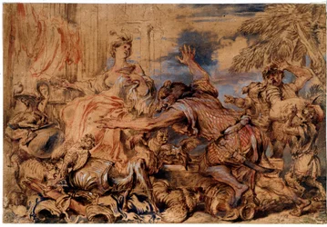 Odisséia de Homero: os companheiros da bruxa Circe e Odisseu (Ulisses) transformados em porcos - Desenho