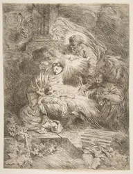 Deus Pai observando a Virgem e o Menino, anjos à direita, ca. 1645-47.