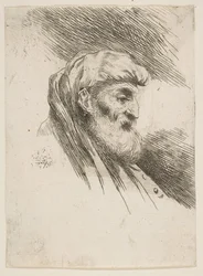 Cabeça de um velho barbudo virado para a direita, da série Small Heads in Orien ..., ca. 1645-1650.