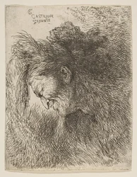 Cabeça de um velho olhando para baixo, de frente para a esquerda, da série Small Heads in ..., ca. 1645-1650.