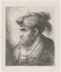 Cabeça de um homem vestindo um turbante com borla Grande estudo de cabeças com chapelaria oriental (título da série)