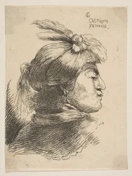 Homem vestindo um pequeno turbante Oonamented com plumas e fita, virado para a direita, de ..., ca. 1645-1650.