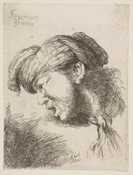 Homem de turbante, gravata presa ao pescoço, virada para a esquerda, da série de ..., 1645-1650.