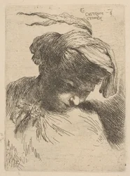 Jovem olhando de baixo para a direita, da série Small Heads in Oriental Headdr ..., ca. 1645-50.