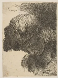 Jovem com a cabeça abaixada, usando um turbante, voltado para a esquerda, da série o ..., ca. 1645-1650.