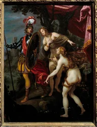 Carlo e Ubaldo indo para delivrer Rinaldo Ilustração de uma cena de "La Jerusalem delivree" (La gerusalemme liberata) de Torquato Tasso (chamada Caneca). Pintura de Giovanni Bilivert (1576-1644) Século XVI