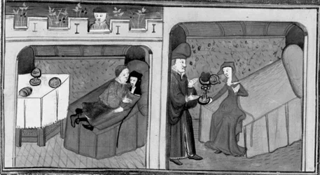 Decameron, Ghismonda dorme com Guiscardo; Tancredi dá à sua filha o coração da amada. Quarto dia, conto 1