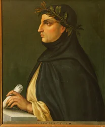 Giovanni Boccaccio, poeta do Renascimento (pintura sobre madeira)