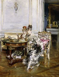 Senhoras elegantes em um interior, c.1875