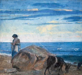 Pastor de cabras junto ao mar