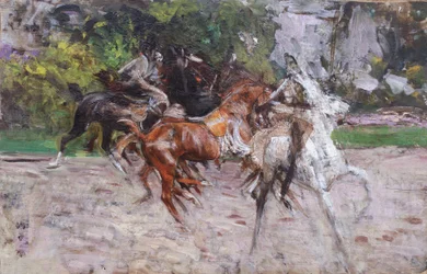 Cavalos no Bois de Boulogne, c.1885 (óleo sobre tábua)