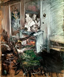 O "Cardeal" de Bernini no quarto do pintor. Pintura de Giovanni Boldini (1842-1931) por volta de 1899. Óleo sobre tela. Dim: 53x46cm. Pistoia, Collezione Boldini
