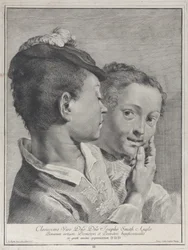 Menino com um chapéu tocando o rosto de uma menina, 1743.
