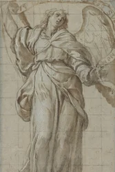 Anjo em pé segurando um pergaminho, ca. 1614.