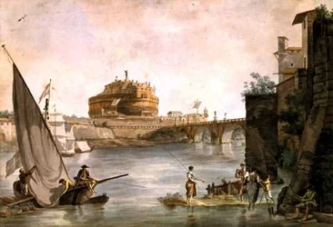 O Mausoléu de Adriano no Castel São Ângelo em Roma (caneta e aguarela sobre papel)