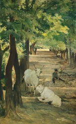 Avenue with Oxen and Stonebreaker, de Giovanni Fattori (1825-1908)