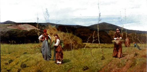 Macchiale camponesa nos campos durante a colheita. Pintura de Giovanni Fattori (1825-1908) 1866-1867 Dim. 90x180 cm Milão, coleção particular
