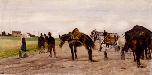 Carrinha e camponeses no campo romano, de Giovanni Fattori