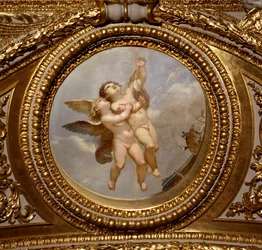 O amor. Pintura de Giovanni Romanelli (1601-1662) decorando o teto do Antonine Hall, quarto dos apartamentos de verão da Rainha Ana da Áustria (1601-1666). Por volta de 1655-1658. Paris, Museu do Louvre.