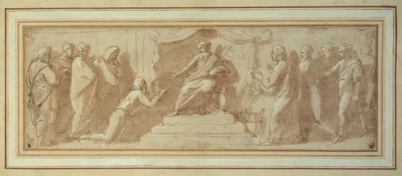 José perante o Faraó (caneta e tinta e lavagem em papel)