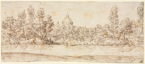 Paisagem fluvial com vista para a Basílica de São Pedro, depois de 1660.