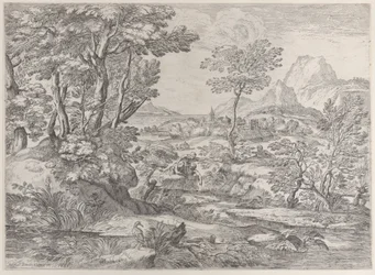 Três meninos em uma paisagem com uma cidade ao fundo, 1626-80.
