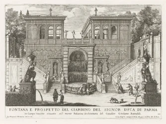 Farnesische Tuinen te Rome Fonte e alçado do jardim do Duque de Parma (...) (título no objeto) As fontes nos palácios e jardins de Roma (título da série) Fonteinen in de paleizen en tuinen van Rome (título da série)
