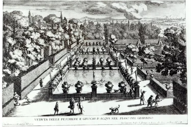 Fishponds na Villa dEste, Tivoli, de Le Fontane por Giovanni Battista Falda (c.1648-1787), publicado por 1689