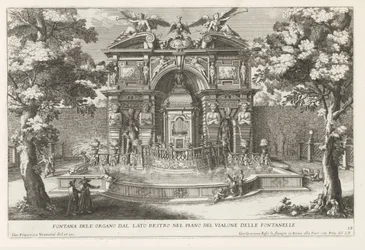 Fontein met hydraulisch orgel in de tuinen van de Villa d