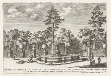Fontein van Narciso em de Villa Borghese te Roma Fonte de Narciso no jardim do Sr. Príncipe Borghese (...) (título no objeto) As fontes nos palácios e jardins de Roma (título da série) Fonteinen in de paleizen en tuinen van Rome (título da série)