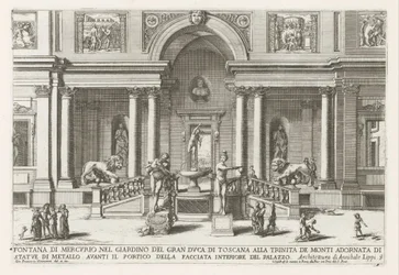 Loggia en tuin van de Villa Medici te Rome
Fontana di Mercurio nel giardino del gran duca di Toscana alla Trinita de Monti (...) (título sobre o objecto)
Le fontane ne palazzi e ne giardini di Roma (título da série)
Fonteinen in de paleizen en tuinen va