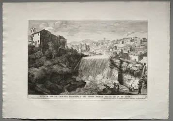 As Fontes de Roma, Livro IV, placa 27: Vista da Cascata Principal do Rio Aniene na Cidade de Tivoli.