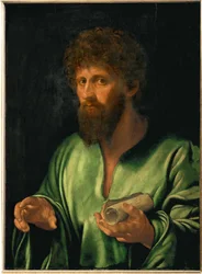 "Um filósofo da Antiguidade, cerca de 1530 Madeira de choupo, 79 x 57 cm Inv (pintura sobre madeira de choupo)