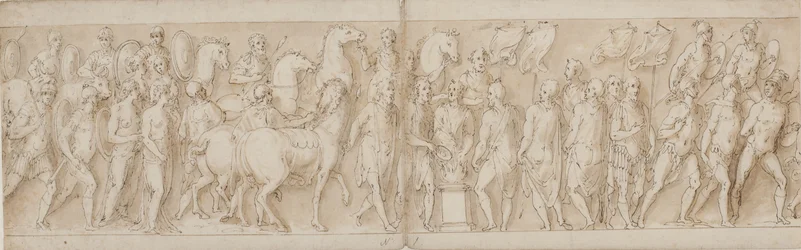 As mulheres capturadas são levadas (final da LXXIII); desfile dos salva-vidas (LXXIV); Marco Aurélio sacrifica em um altar (LXXV); Marcus Aurelius assiste a um ataque (início de LXXVI)