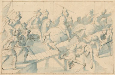 Uma batalha numa ponte, c.1600 (pena e tinta)