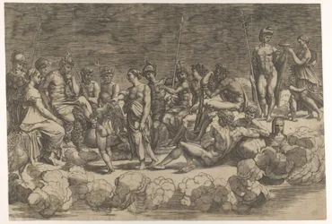 Assembléia dos Deuses após a composição do teto na Loggia di Psiche, Villa Farnesina..., 1527.