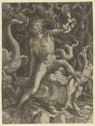 Fúria personificada como um velho montado em um monstro, segurando uma caveira na mão esquerda, c..., ca.1520-39.