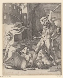 Hércules luta contra o Cerberus Cenas com Hércules (título da série)