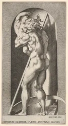 Ilustração 1: Saturno em um nicho que devora seu filho, diante de uma foice, de uma série de m ..., 1526.