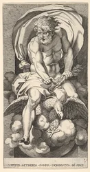 Ilustração 3: Júpiter emergindo de um nicho, montando uma águia e segurando um raio em sua l ..., 1526.