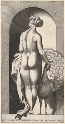 Prancha 4: Juno de pé num nicho, vista de trás, acariciando um pavão à sua direita, fr..., 1526.