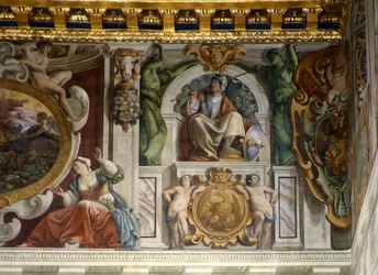 Detalhe, de, a, palácio, corredor, afresco, palácio quirinal, roma