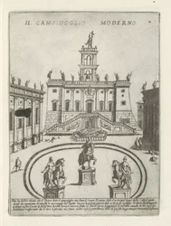 Capitool te Roma O Capitólio moderno (título no objeto) Moderne en antieke monumenten en bouwwerken in Rome (título da série) Ornamentos de edifícios antigos e modernos da cidade alma de Roma (título da série)