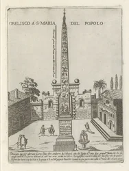 De Egyptische obelisk van Ramses II op Piazza del Popolo te Rome
Obelisco em S. Maria del Popolo (título sobre o objecto)
Moderne en antieke monumenten en bouwwerken in Rome (título da série)
Ornamenti di fabriche antichi et moderni dell